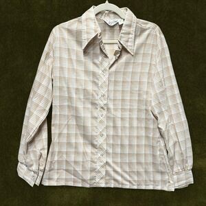 TRUE Vintage 1970s Judy Bond Plaid Dagger Collar Blouse | Modern Large